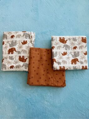 Set of 3! Gerber Elephant Print & Rust Baby Swaddle Blanket Set